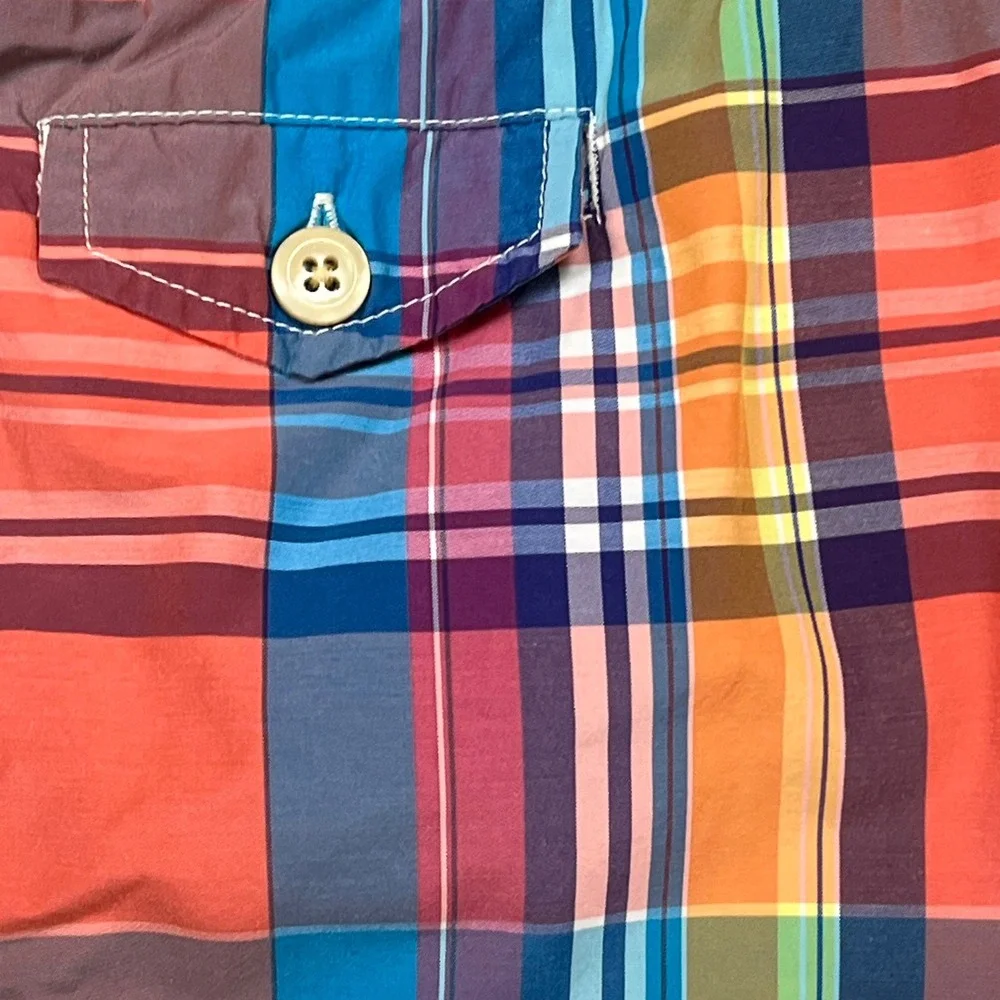 Polo Ralph Lauren Mens Madras Plaid Swim Trunks Multi Color Orange Blue Large